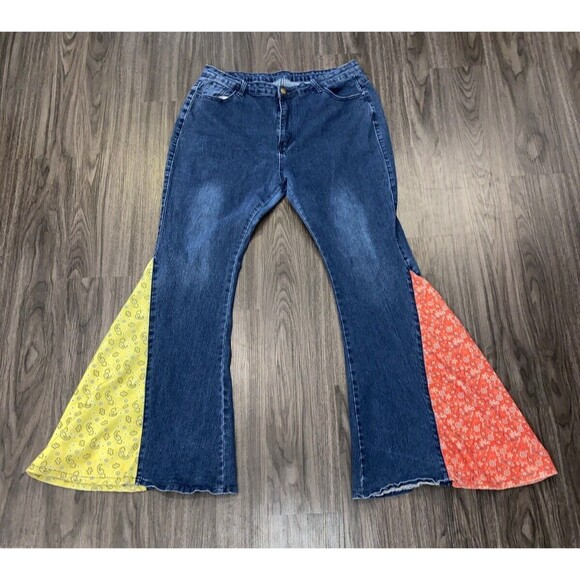Falmer Heritage Bell Bottom Stretch Denim Jeans 2X-LARGE  Bohemian Bo Ho - Picture 1 of 7
